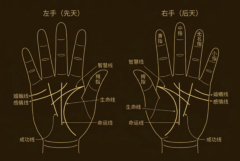 手相主要纹路位置参考图